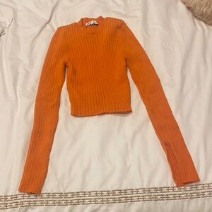 Zara Orange Ribbed Crewneck Sweater